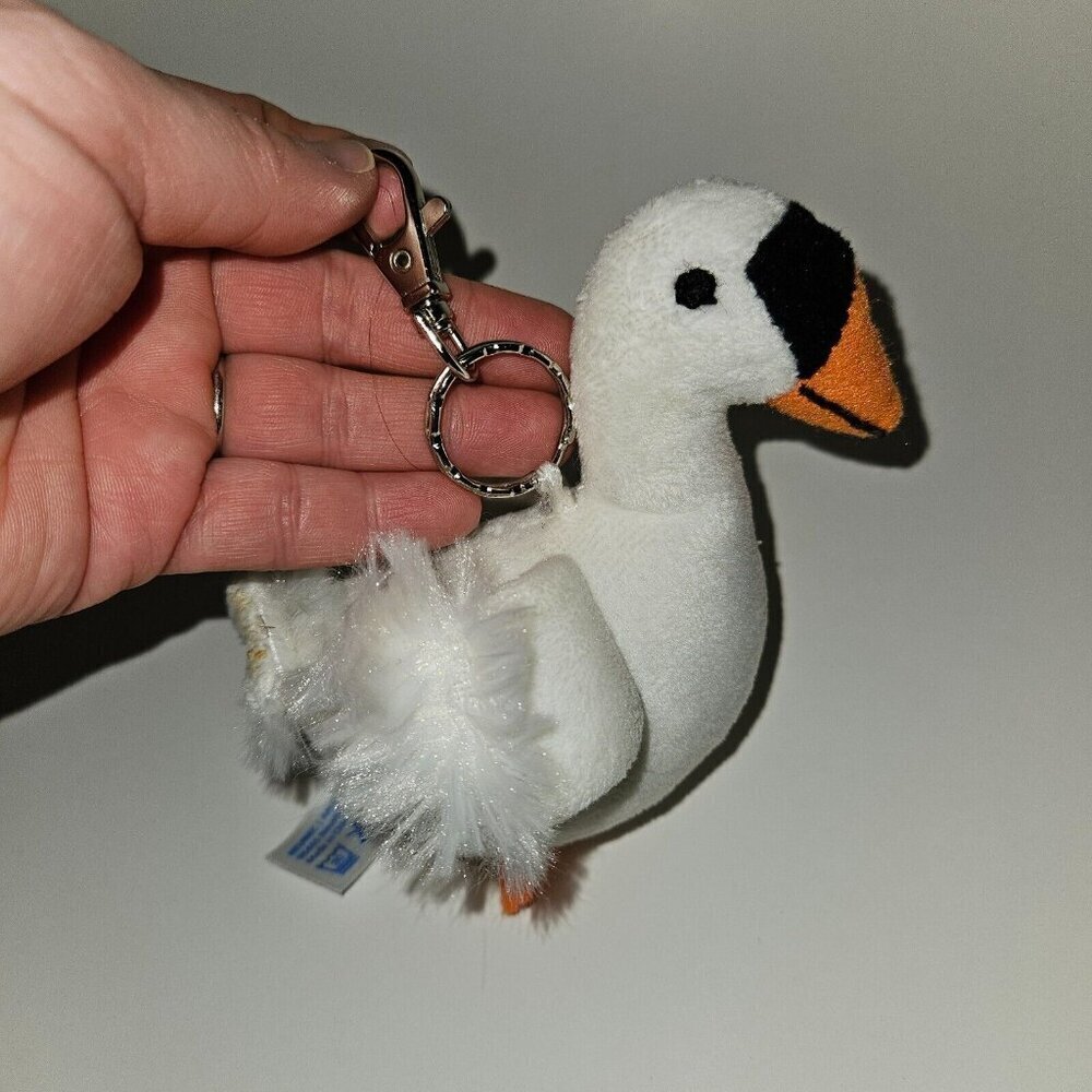 White Swan Plush Metal Clip Small Stuffed Toy Backpack Keychain Heunec Germany